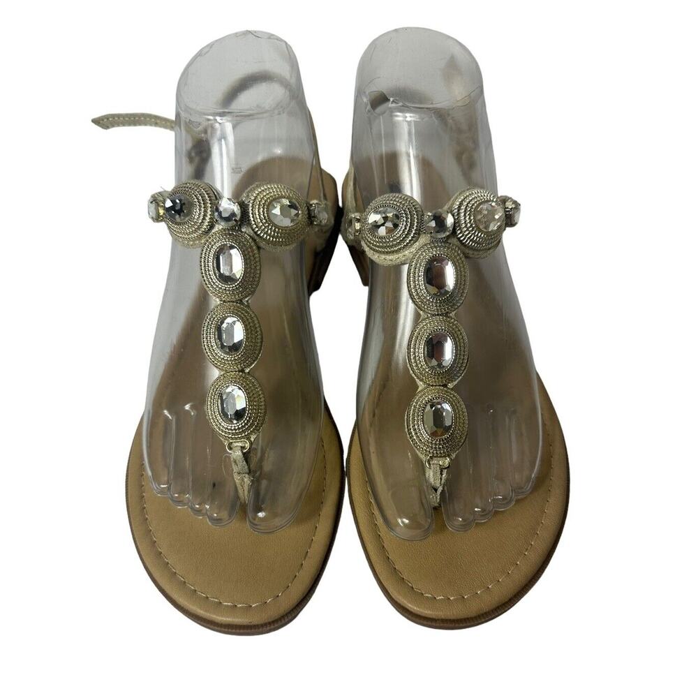 White‎ Mountain Gold Leather Rhinestone Embellished Thong Sandals Sparkly Sz 7.5